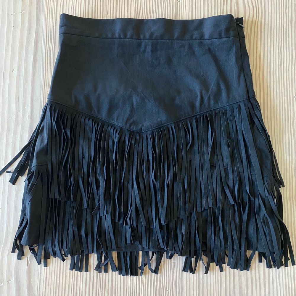 Altar’d State Black Mini Skirt with Fringe Small
